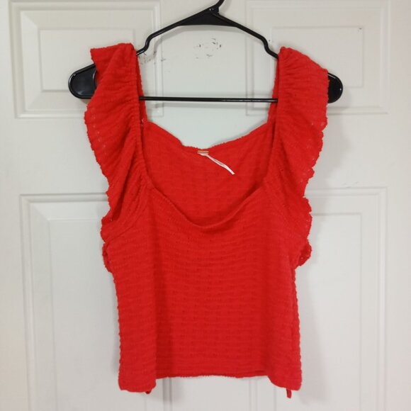 Free People Top Red Ruffled Textured M Womens - Picture 2 of 9